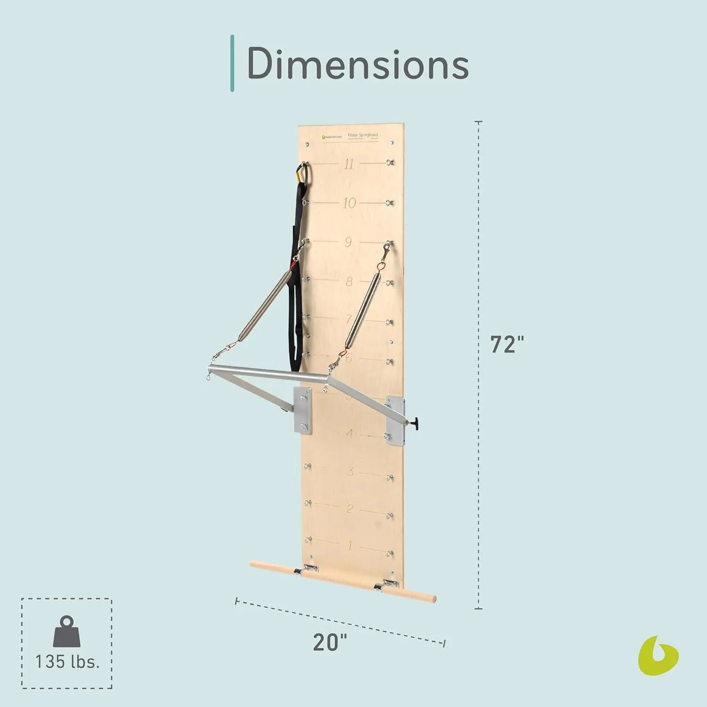 Pilates Springboard, Wall Mounted Pilates Workout Equipment for Home Gym or Studio Use, Pilates Exercise Equipment with Resistance Springs