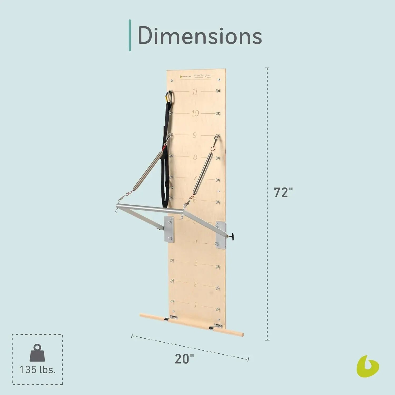 Pilates Springboard, Wall Mounted Pilates Workout Equipment for Home Gym or Studio Use, Pilates Exercise Equipment with Resistance Springs