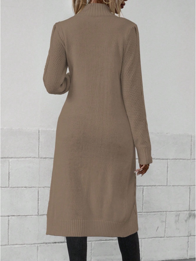 Women Crew Neck Long Sleeve Split Hem Minimalist Sweater Grayceful LLC