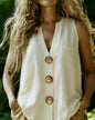 Cotton-Linen Sleeveless V-Neck Button Shirt – 3 Colors, S–2XL FitiqueFit
