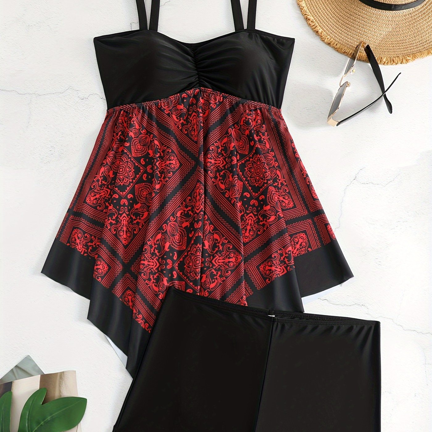 Plus Size Women's Printed Two-Piece Skirt Swimsuit, Sexy Printed Swimwear, Plus Size Style NovaCart