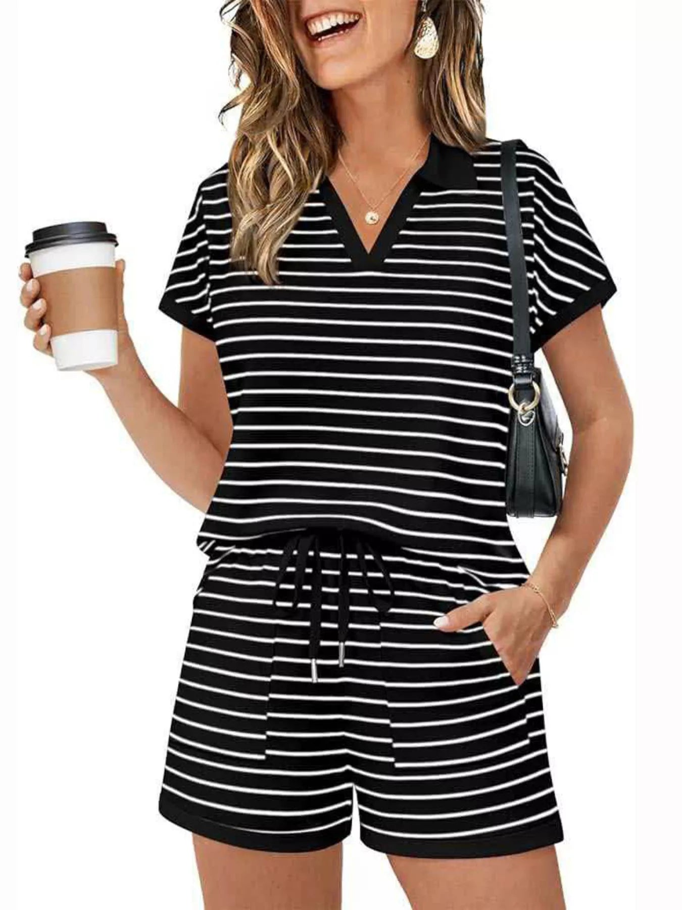 Striped Short Sleeve Polo and Shorts Set New Era Fashion LLc