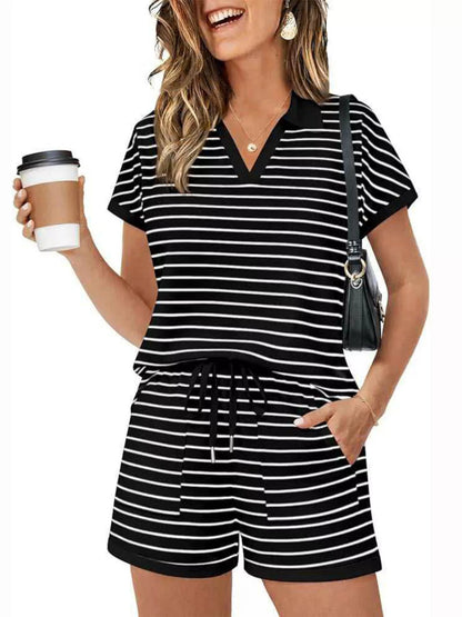 Striped Short Sleeve Polo and Shorts Set New Era Fashion LLc