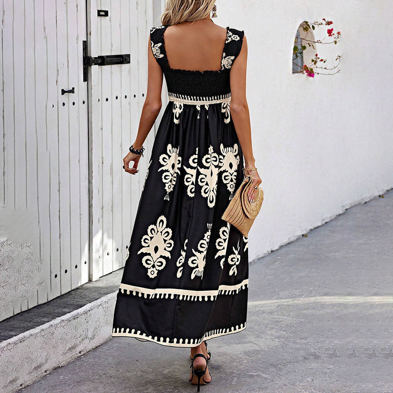 Women’s Wide-Strap Printed Maxi Dress FitiqueFit