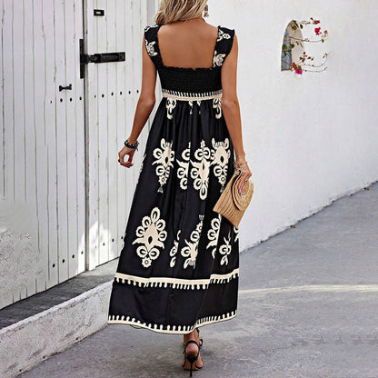 Women’s Wide-Strap Printed Maxi Dress FitiqueFit