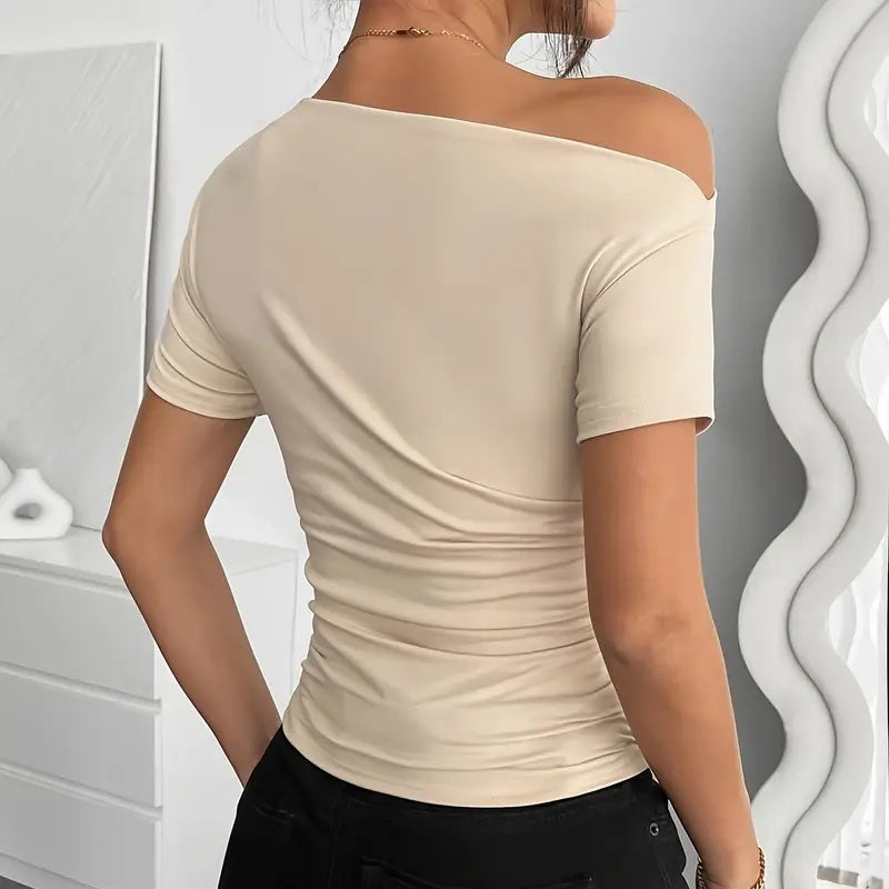 Women’s Y2K Ruched One-Shoulder Summer Top – Slim Fit Asymmetrical Shirt FitiqueFit