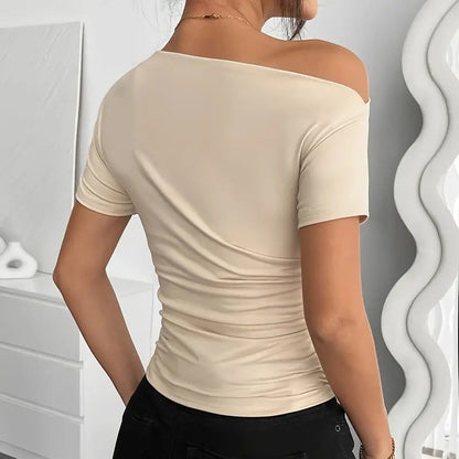 Women’s Y2K Ruched One-Shoulder Summer Top – Slim Fit Asymmetrical Shirt FitiqueFit
