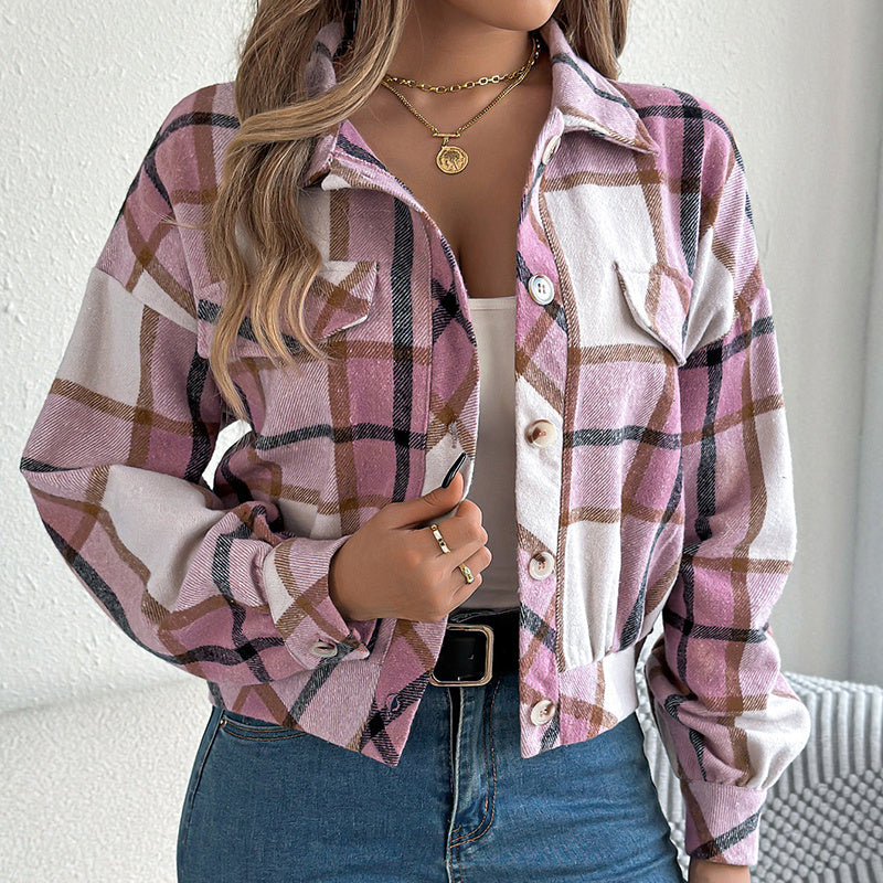 Plaid Shacket – Women’s Long-Sleeve Button-Down Shirt Jacket FitiqueFit