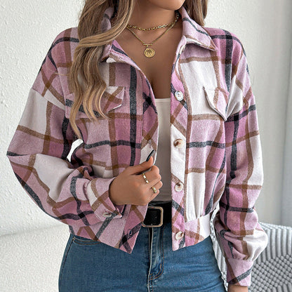 Plaid Shacket – Women’s Long-Sleeve Button-Down Shirt Jacket FitiqueFit
