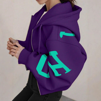 Women’s Zip-Up Printed Sweatshirt – Long Sleeve Casual Jacket FitiqueFit