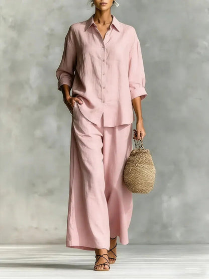 Cotton-Linen Shirt & Wide-Leg Pants Suit – 6 Colors, S–5XL FitiqueFit