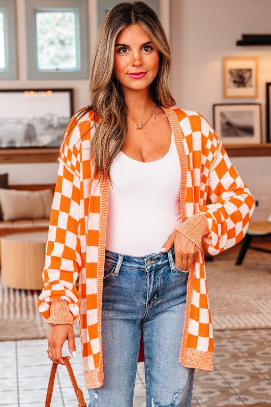Checker Open Front Drop Shoulder Cardigan Shop Style & More | Fresh Looks, Everyday Deals & Free Shipping