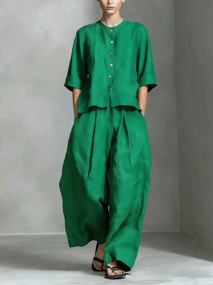 Three-Quarter Sleeve Shirt & Loose Trousers Two-Piece Set FitiqueFit