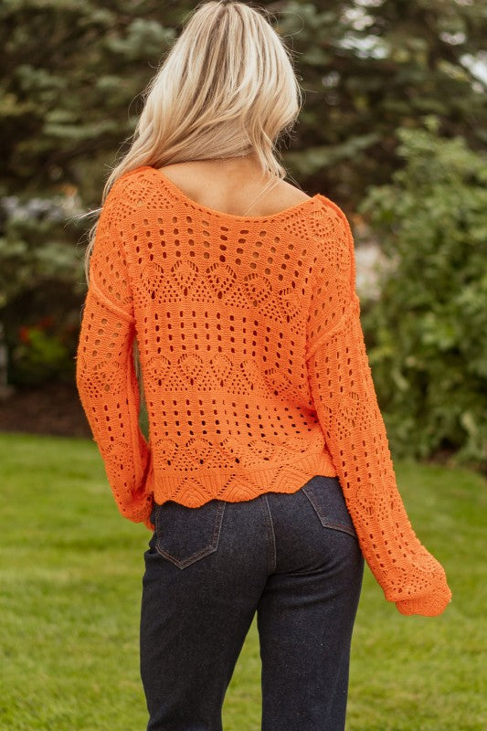 Solid Open Crochet Scallop Edge Sweater Shop Style & More | Fresh Looks, Everyday Deals & Free Shipping