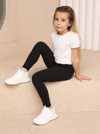 Girls' Super Soft High-Stretch Leggings - Solid Black Tight Pants with Elastic Waistband, All-Season Stretchy Leggings for Girls, Everyday & Formal Outfits - SOFTMILK NovaCart