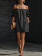Women's Cotton-Linen Off-Shoulder Puff-Sleeve Loose Mini Dress FitiqueFit