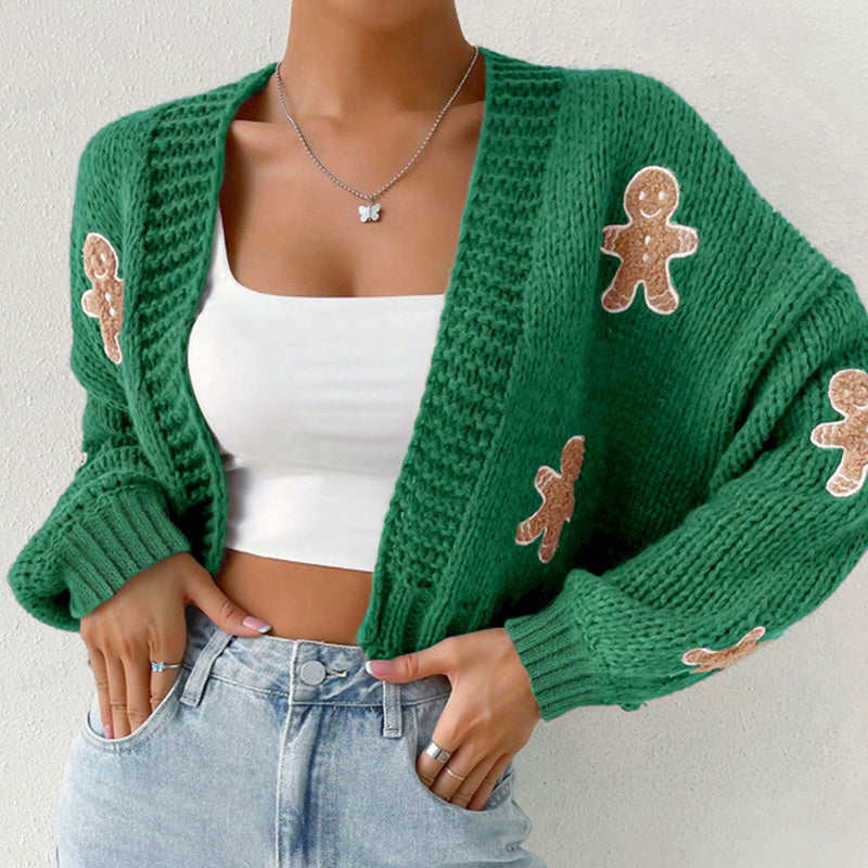Gingerbread Man Knit Cardigan with Ribbed Cuffs FitiqueFit