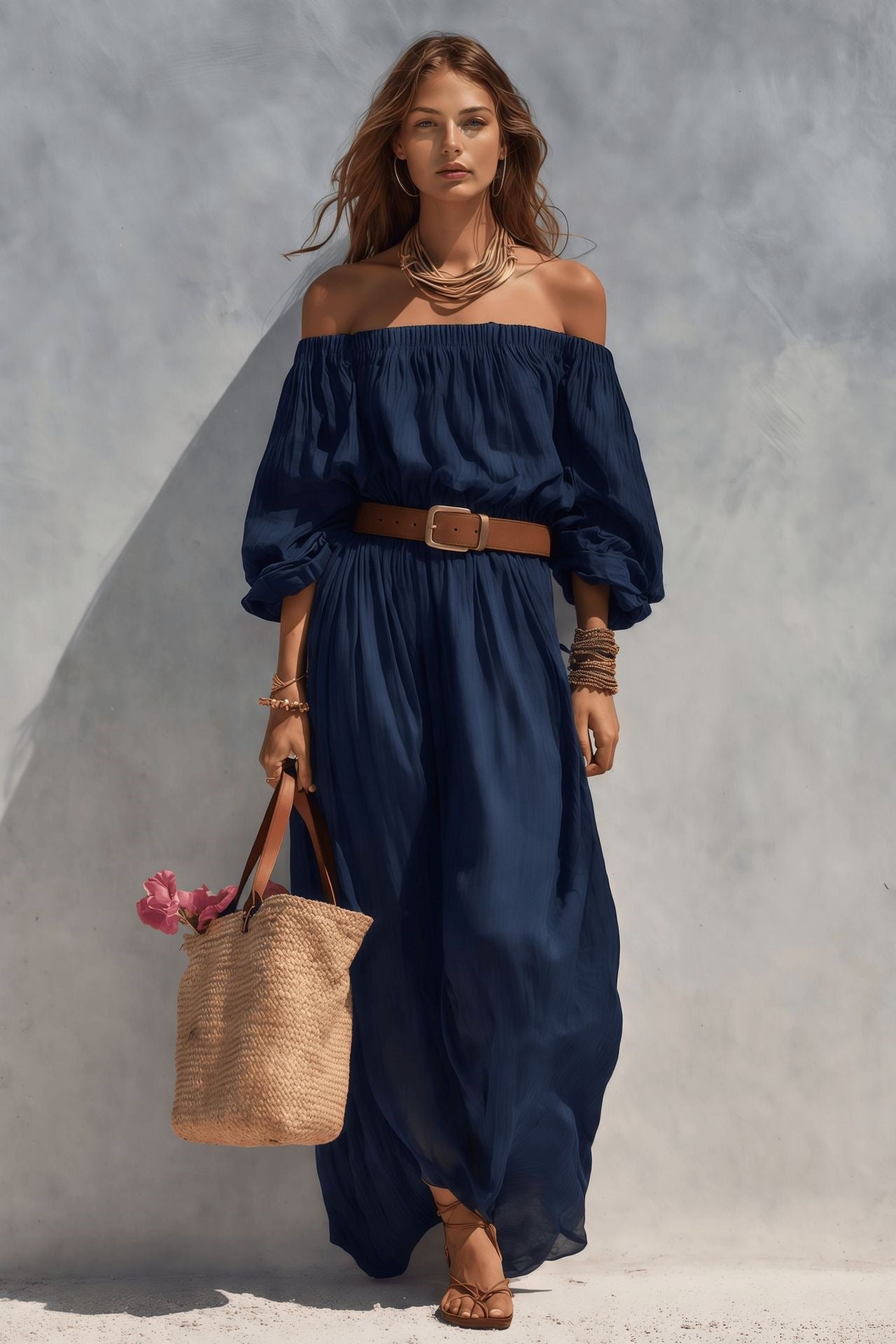 Women's Boat-Neck Sleeveless Cotton-Linen Maxi Dress FitiqueFit