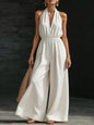 Women’s V-Neck Halter Neck Wide-Leg Jumpsuit FitiqueFit