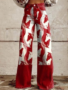 Women's Printed Flare Pants – Mid-Waist Full Length Plus Size FitiqueFit