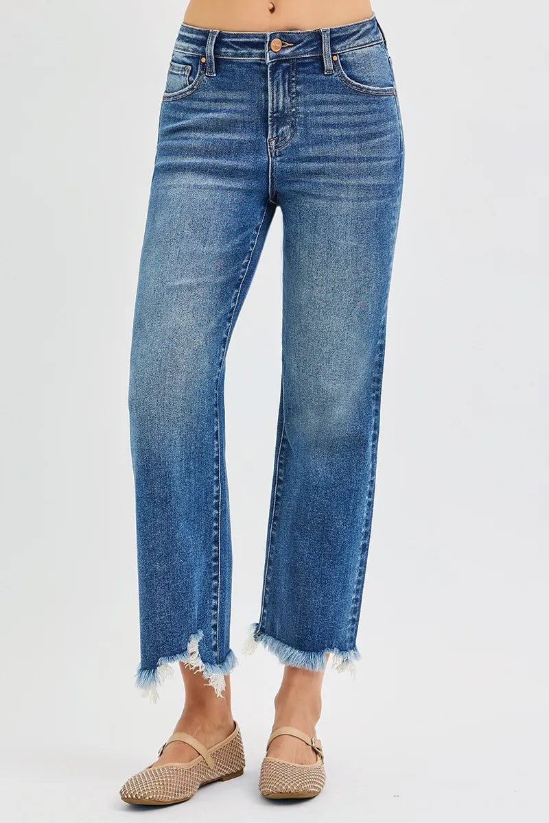 RISEN Full Size Mid Rise Crop Straight Jeans Plus Size West2East Surf