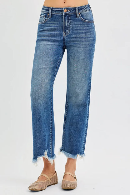 RISEN Full Size Mid Rise Crop Straight Jeans Plus Size West2East Surf