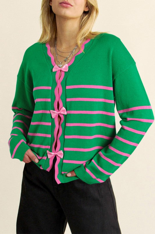 Stripe Cute Bow Detail Sweater Knit Cardigan Shop Style & More | Fresh Looks, Everyday Deals & Free Shipping