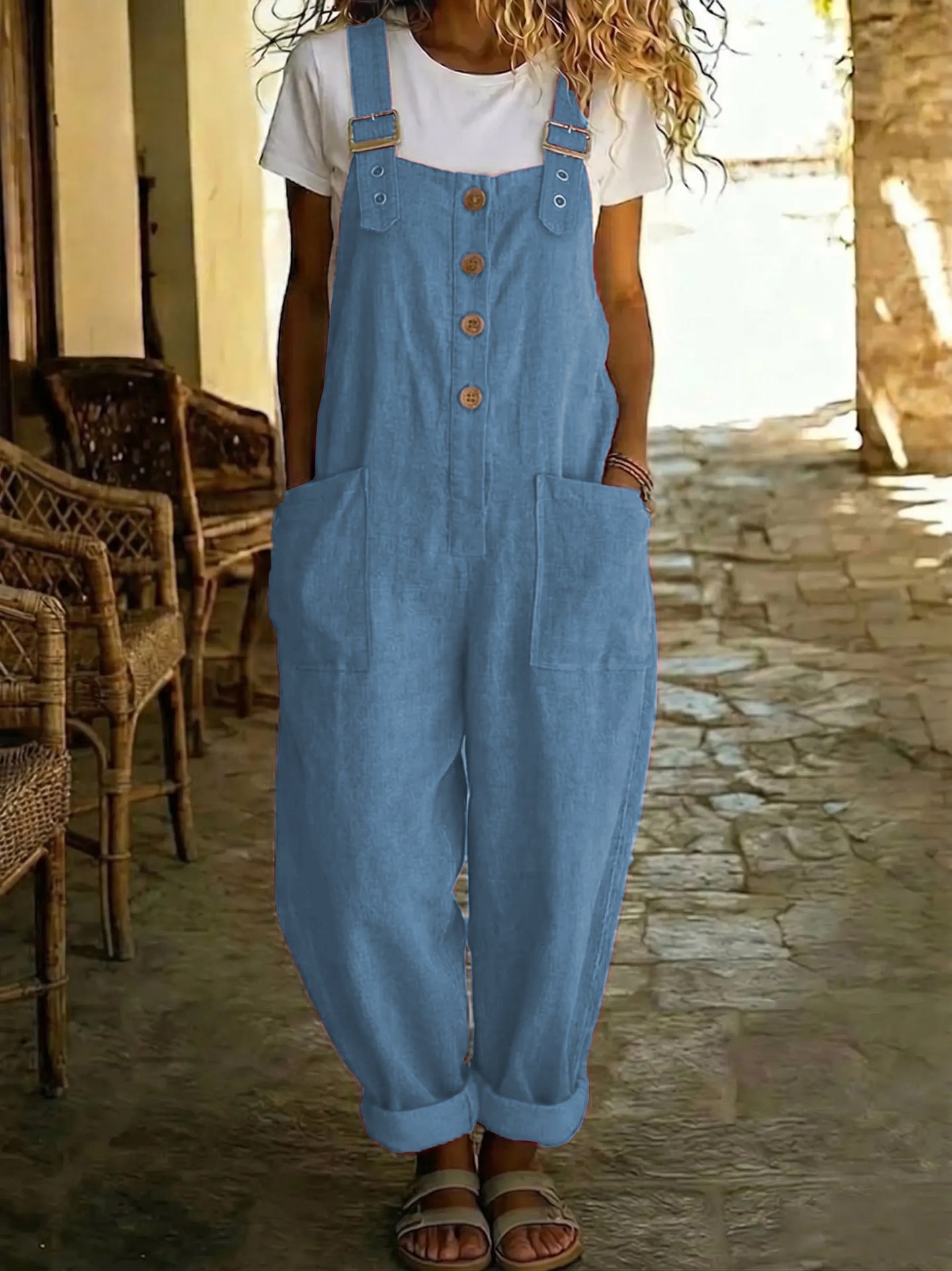Women's Vintage High-Waist Straight-Leg Overalls – Sleeveless Suspender Jumpsuit FitiqueFit