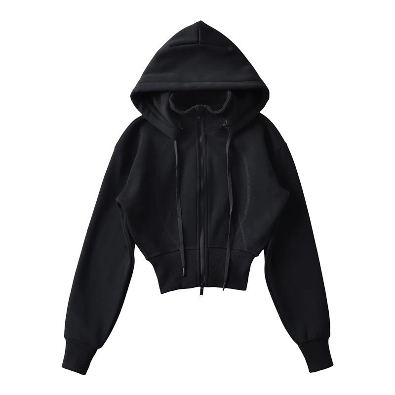 European And American Style Fleece-lined Waist Stand Collar Detachable Hooded Zipper Sweatshirt See size chart under “more details” The Fashion Celestial