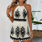 Women's Floral Halter Jumpsuit Sleeveless Backless One-Piece Romper FitiqueFit