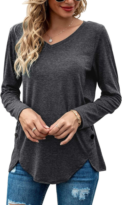 Womens Short/Long Sleeve T Shirts V Neck Casual Basic Tee Tops