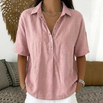 Short Sleeve Button Pullover Shirt – Solid Color Women’s Top FitiqueFit