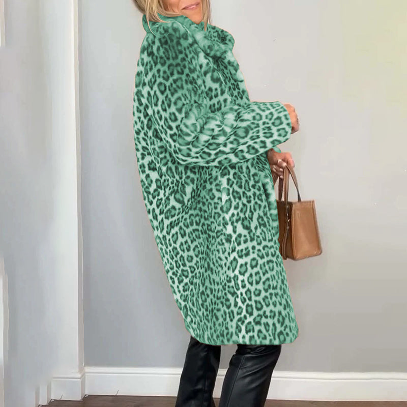 Women's Leopard Print Plush Jacket, Cozy Loose-Fit Warm Coat Elegant Medium-Length Fall Winter Outwear See size chart under “more details” The Fashion Celestial
