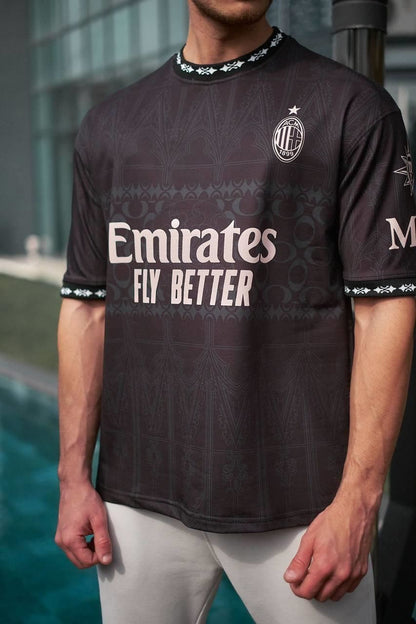 AC Milan Oversized T-shirt with Ribbed Detail Withinblack