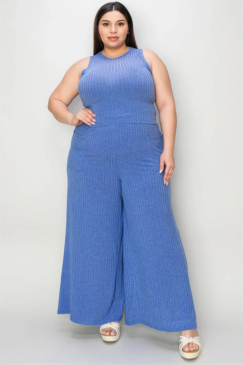 Basic Bae Full Size Ribbed Tank and Wide Leg Pants Set New Era Fashion LLc