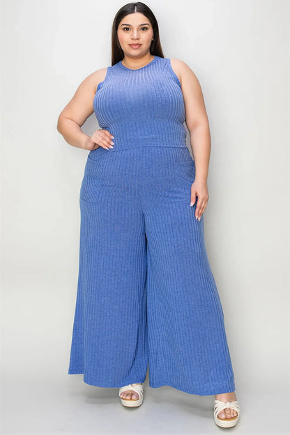 Basic Bae Full Size Ribbed Tank and Wide Leg Pants Set New Era Fashion LLc