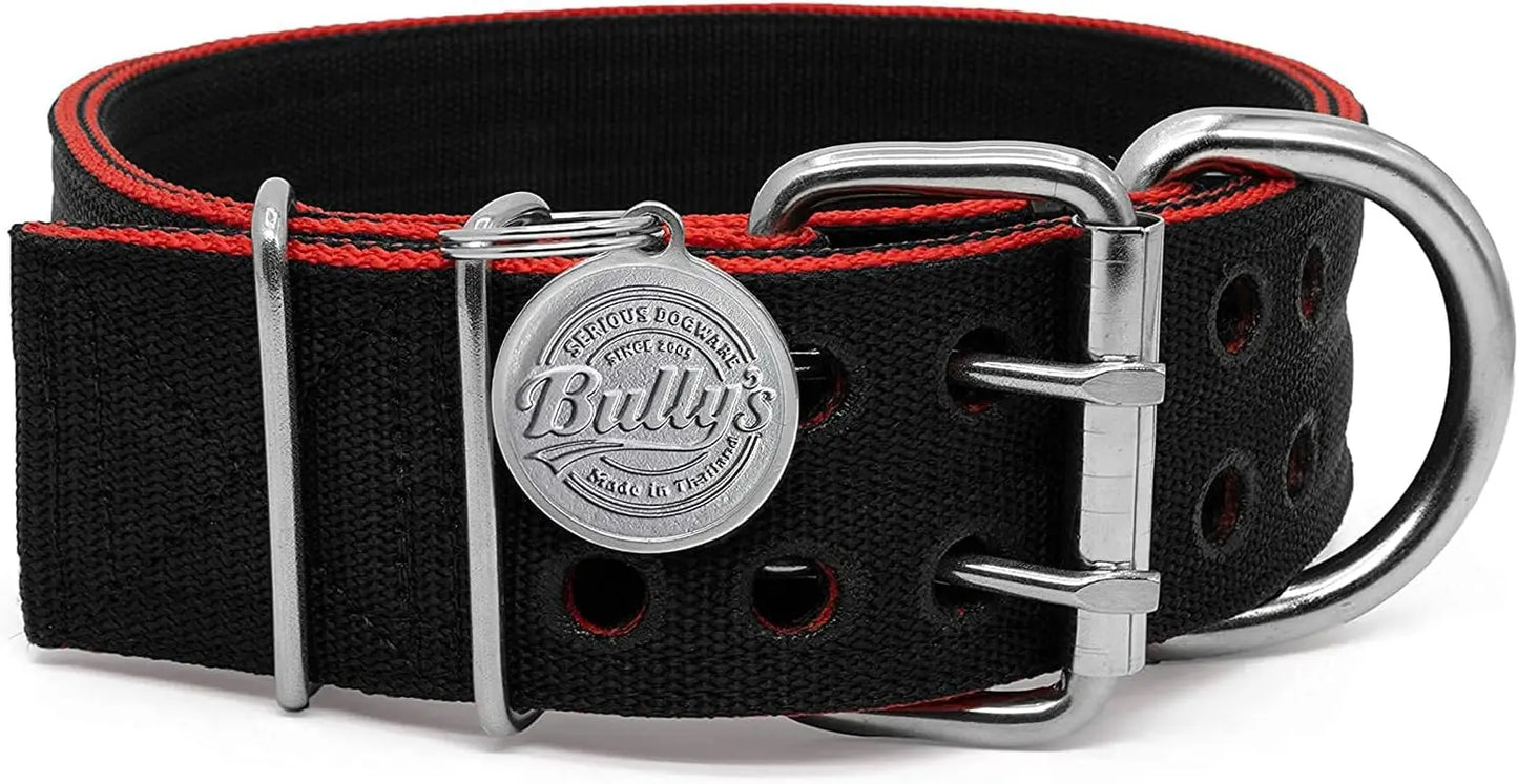 Ultimate Heavy Duty Pit Bull Dog Collar - Premium Nylon with Stainless Steel Hardware, Black & Red Trim (Medium, 2" Wide)