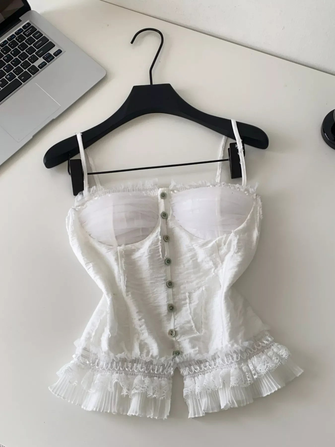 Lace Trimmed Ruffled Hem Tank New Era Fashion LLc