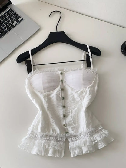 Lace Trimmed Ruffled Hem Tank New Era Fashion LLc