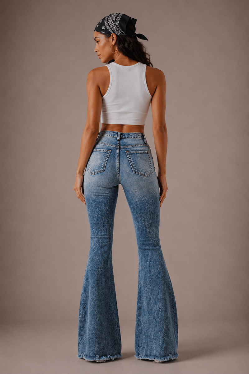 Storm Bell Bottom Jean in Stone Wash GJG DENIM