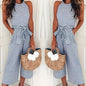 Casual Striped Jumpsuits Summer Cap Sleeve Wide Leg Jumper FitiqueFit