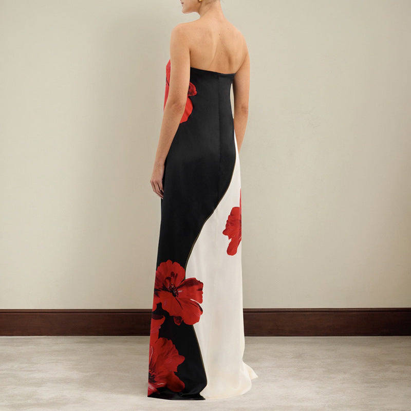 Contrast Color Sleeveless Print Tube Top Length Dress Grayceful LLC
