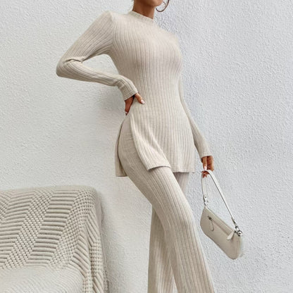 Women’s Ribbed V‑Neck Top & Pants Set FitiqueFit