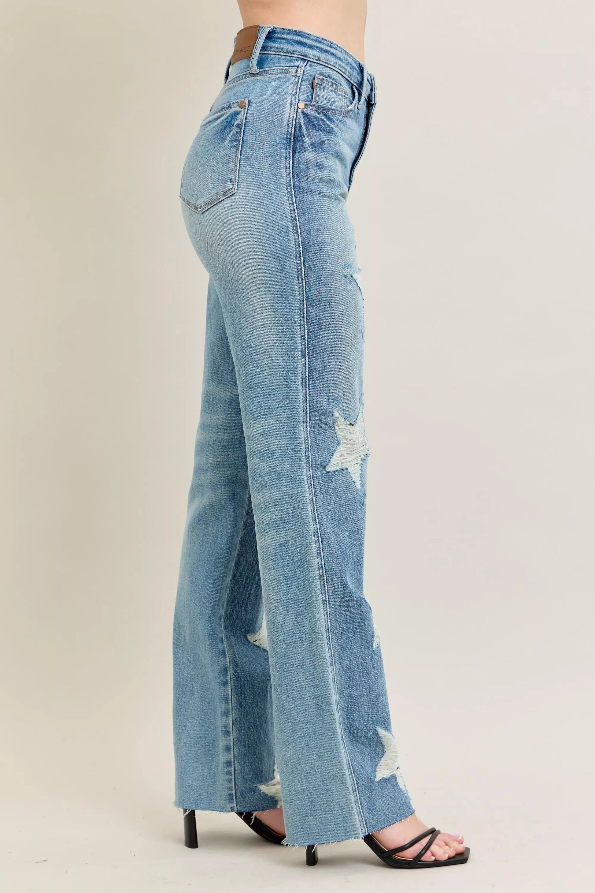 Judy Blue Full Size High Waist  Rigid Magic Star Shaped Destroy 90's Straight Jeans Plus Size Garden Naked Curves