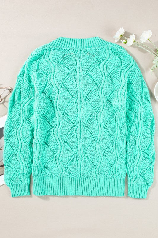 Hollow-Out Knit V-Neck Drop Shoulder Sweater Shop Style & More | Fresh Looks, Everyday Deals & Free Shipping