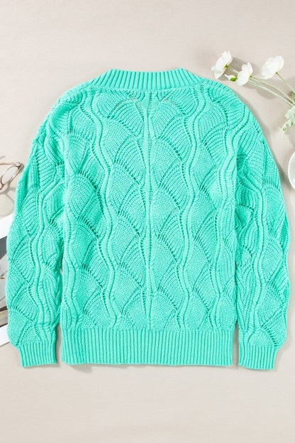 Hollow-Out Knit V-Neck Drop Shoulder Sweater Shop Style & More | Fresh Looks, Everyday Deals & Free Shipping