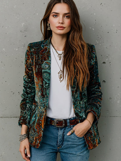 Women’s Printed Suit Jacket with Lining – Autumn Winter Casual Commuter Blazer FitiqueFit