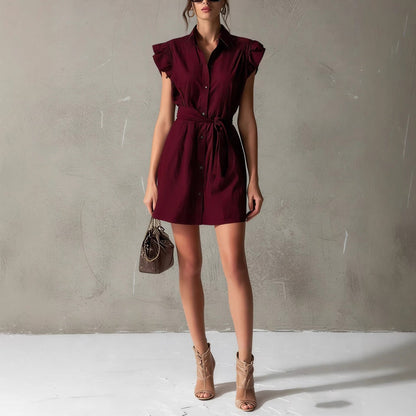 Women's Drop-Shoulder Polo Neck Lace-Up Mini Dress – Slim Fit FitiqueFit