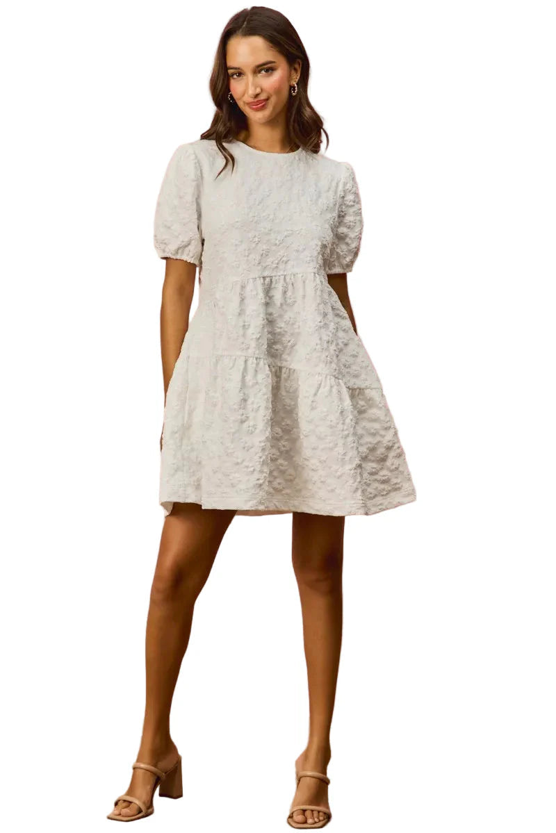 SO ME Floral Jacquard Diagnol Tiered Short Mini Dress West2East Surf