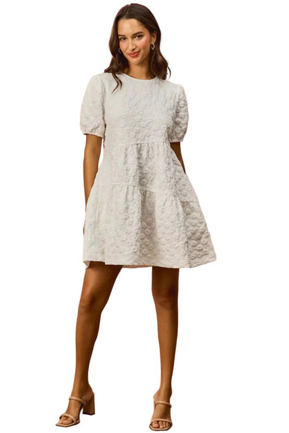 SO ME Floral Jacquard Diagnol Tiered Short Mini Dress West2East Surf